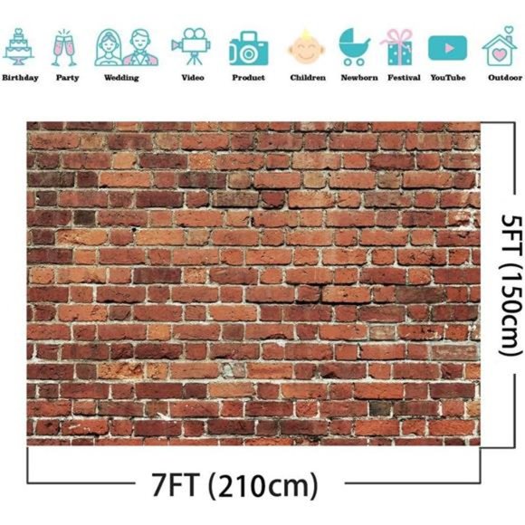 7x5FT Red Brick Wall Backdrop Brick Photography Backdrop Baby Birthday Party - Picture 3 of 8
